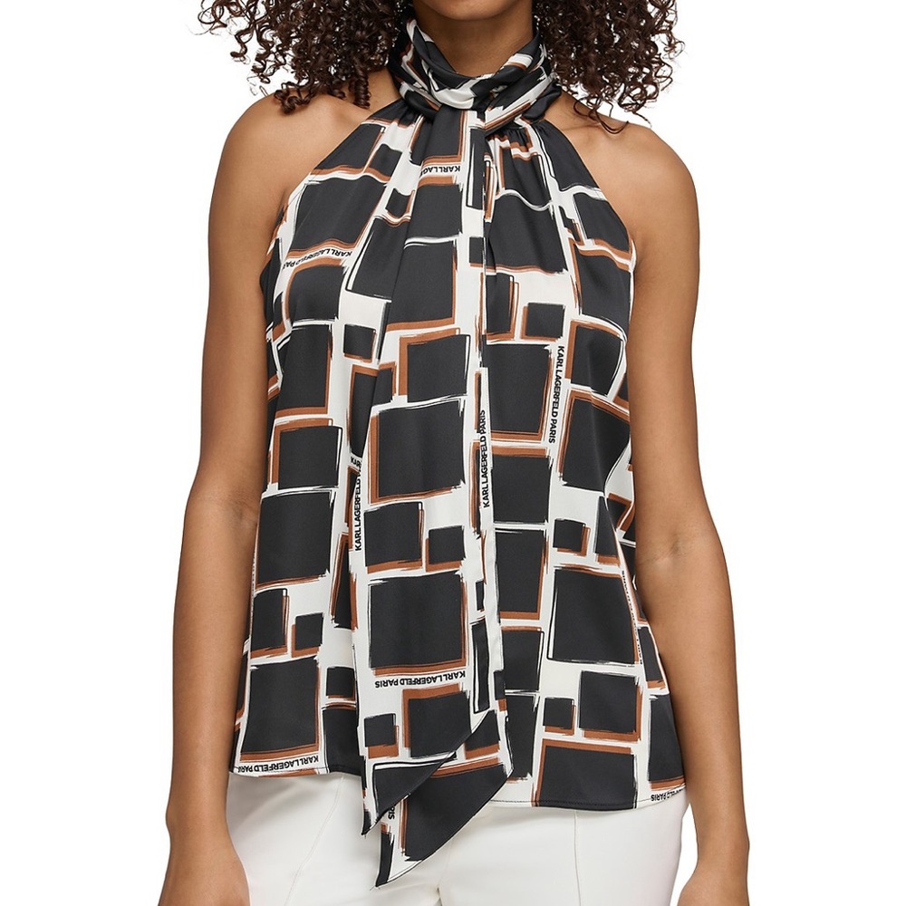 Karl Lagerfeld Paris Sleeveless Tie Neck Top